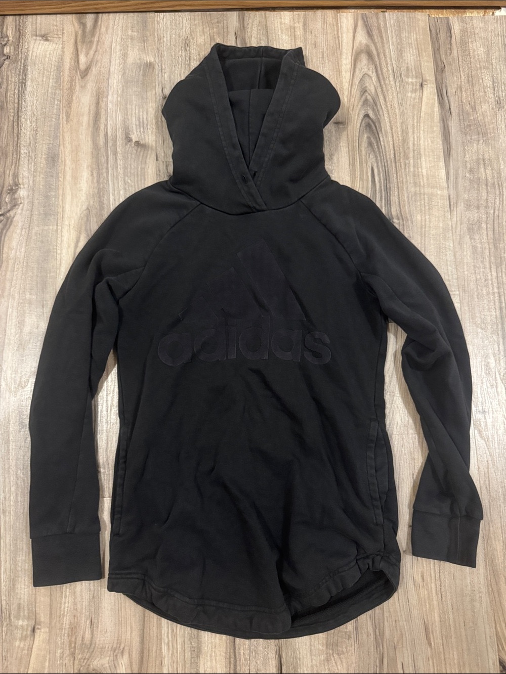 adidas Black Hooded Pullover with Embossed Logo